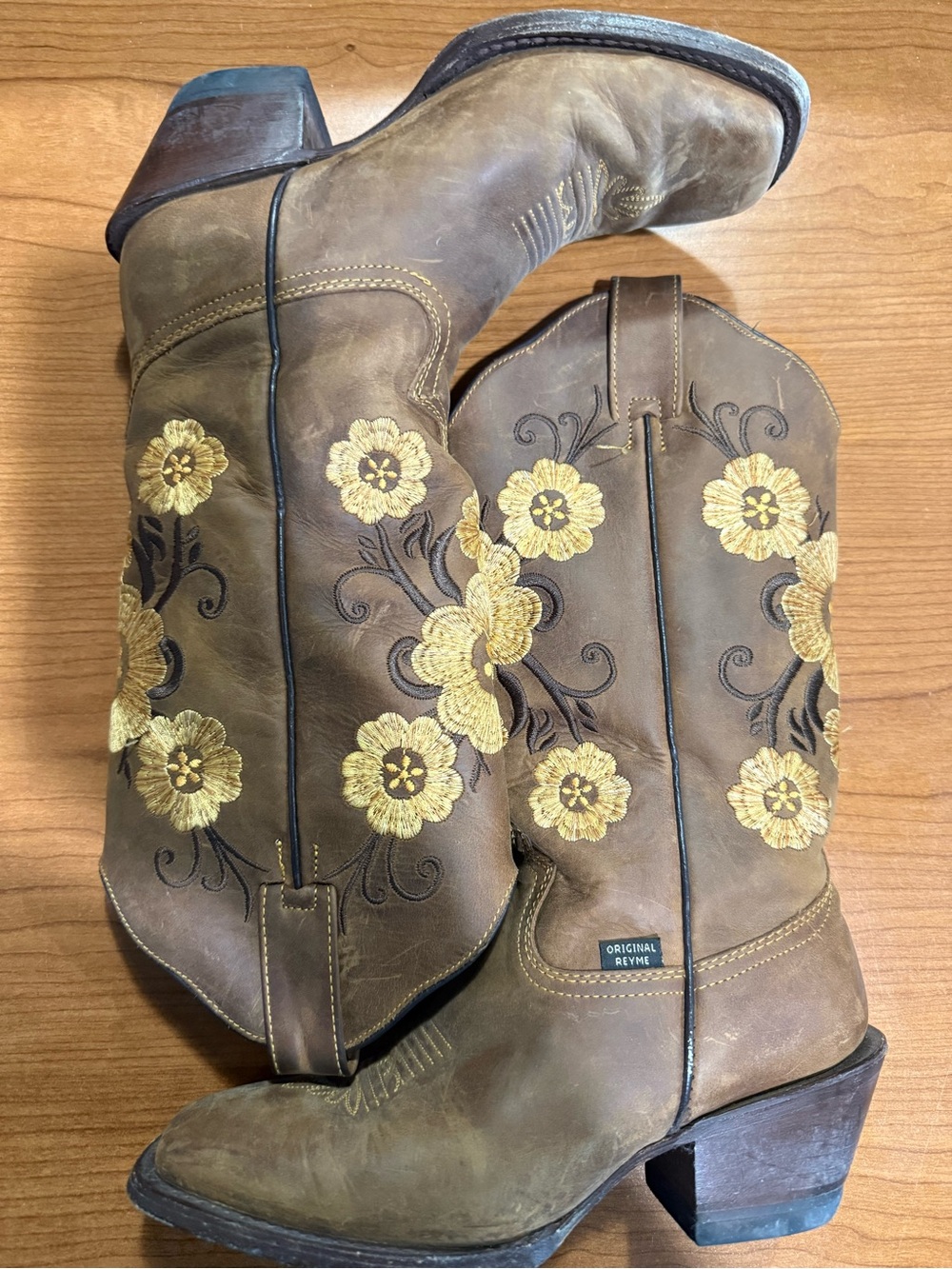Original Reyne Brown Floral Embroidered Western Heeled Boots